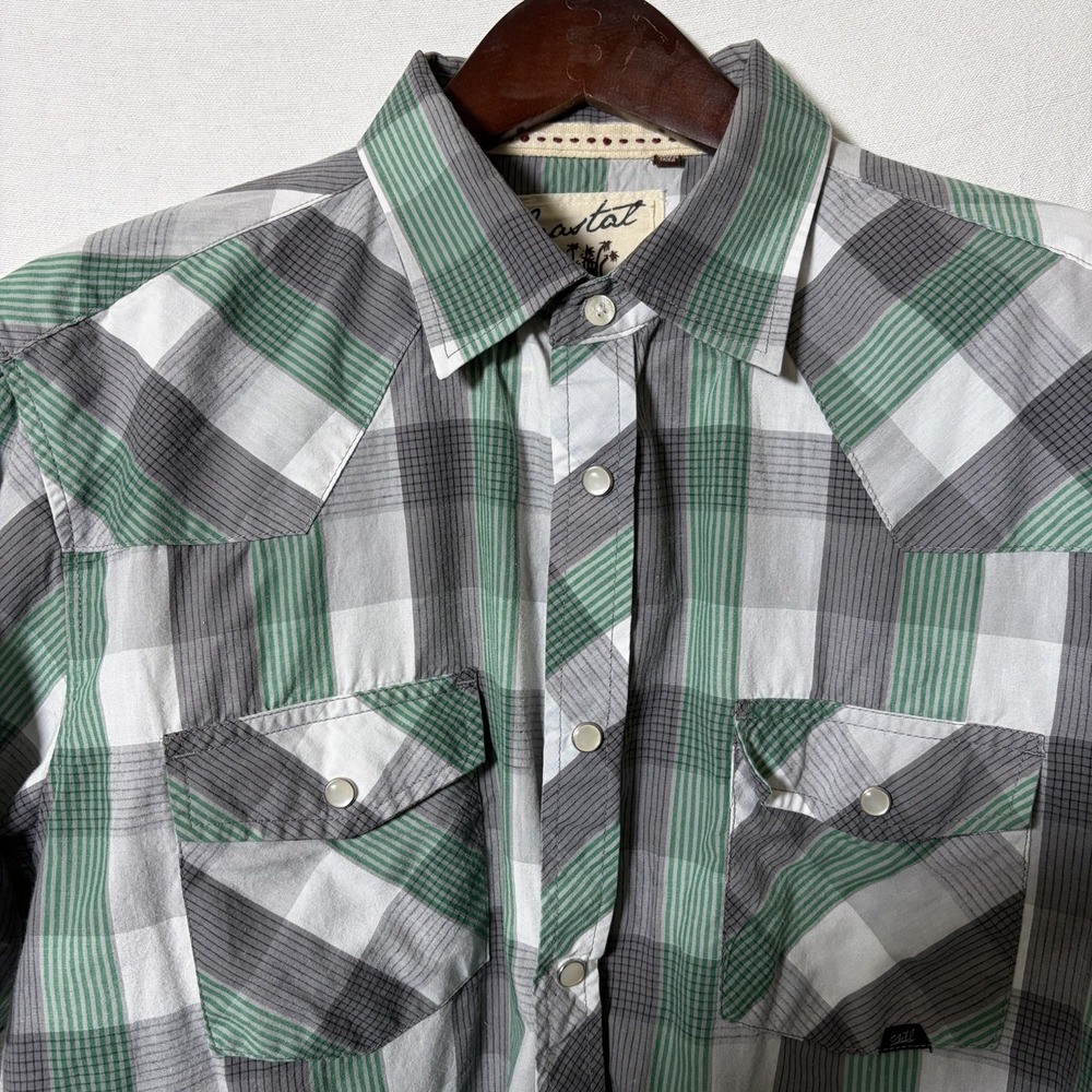 Coastal Men's Pearl Snap Shirt Sz XL Green Plaid Cotton Blend Short Sleeved